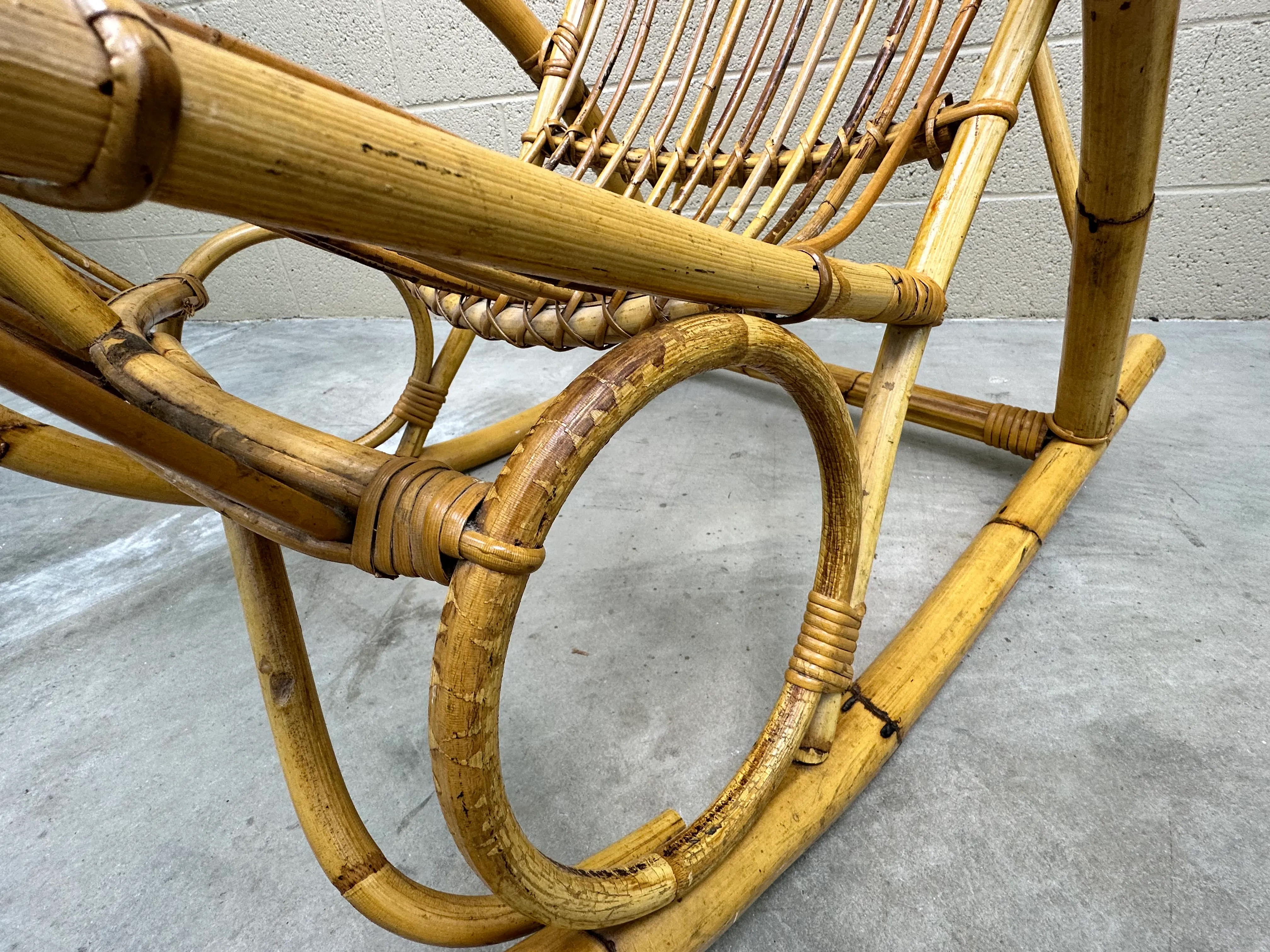 1960s イタリア製 ラタン ロッキングチェア Franco Albini 1960s Mid Century Italian Franco Albini Style Bamboo Rocking Chair