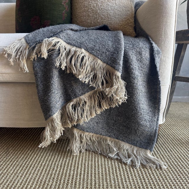 Traditional Dark Grey Belgian Linen and Wool Throw-Xl For Sale - Image 3 of 7
