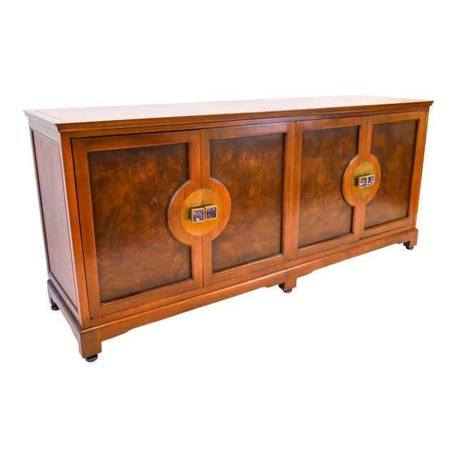 1970s Widdicomb Mid-Century Burl Panel Sideboard For Sale