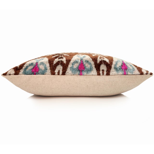2020s Earth & Sky Ikat Velvet Throw Pillow 20x20 | Handmade Designer Accent Cushion For Sale - Image 5 of 8