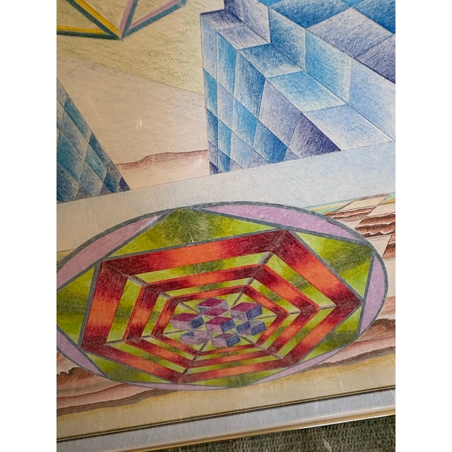 Champagne “Celestial Realities” 1972 Ivar Zapp Large Prismacolor Geometric Drawing Vorpal Gallery Sf For Sale - Image 8 of 9