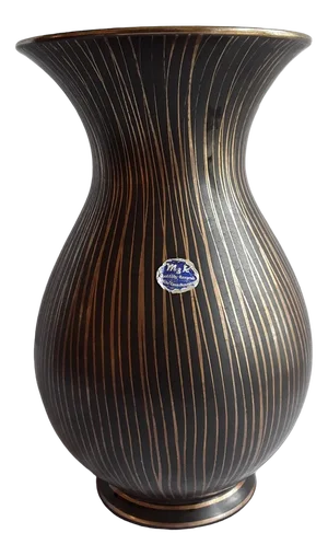 Vintage GermanCeramic Vase in Matt Black Surface with Gold Lines by Marzi & Remy, Höhr Grenzhausen, 1970s