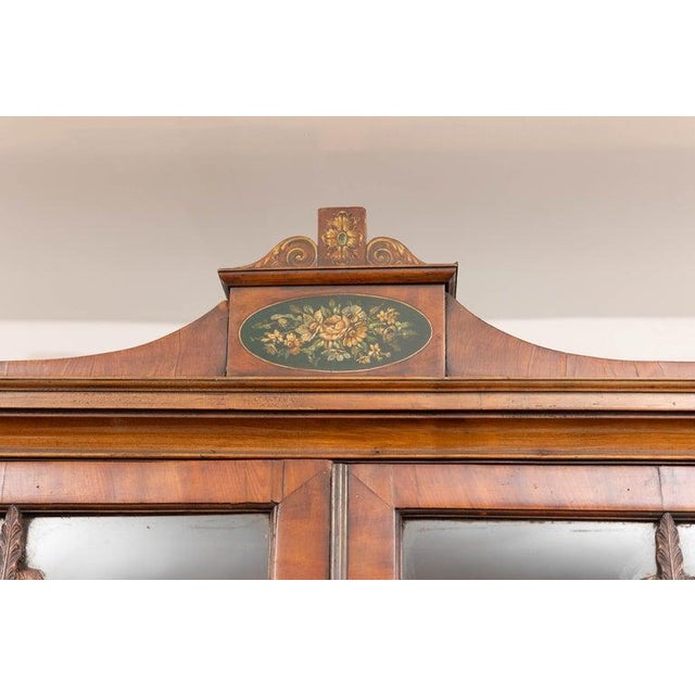 Edwardian Walnut Secretary With Hand Painted Motifs For Sale In West Palm - Image 6 of 10