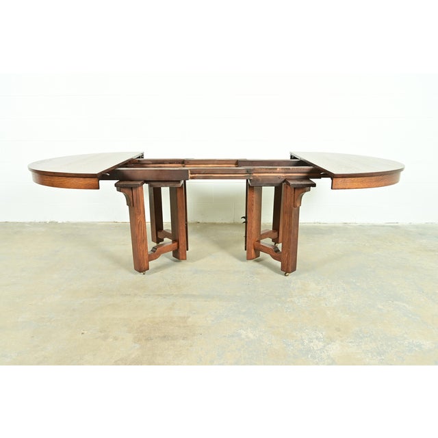 Wood Stickley Brothers Style Antique Mission Oak Arts & Crafts Extension Dining Table, Newly Refinished For Sale - Image 7 of 13