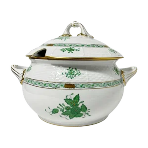 Chinese Bouquet Apponyi Green Porcelain Soup Tureen with Handles from Herend