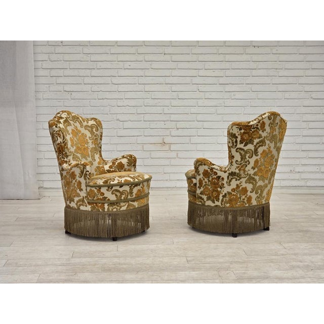 Mid-Century Modern Small Danish Armchairs in Brown/Beige Furniture Fabric, 1970s, Set of 2 For Sale - Image 3 of 18