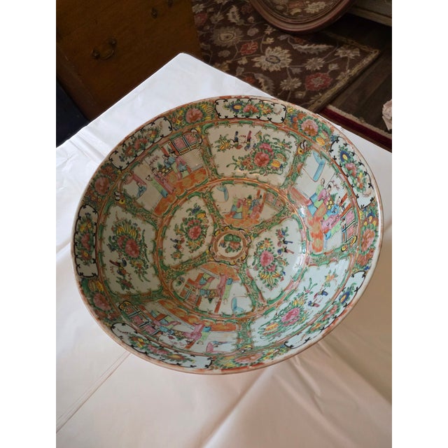 Large Antique Rose Medallion Punch Bowl For Sale - Image 14 of 16