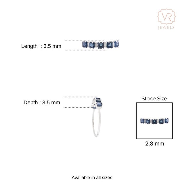 Natural Blue Sapphire Five Stone Ring With Baguette Diamonds in 14k Gold Size 9 For Sale - Image 9 of 14