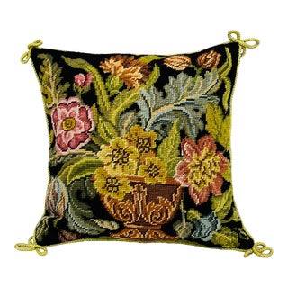 Chinoiserie Floral Pattern Needlepoint Pillow For Sale