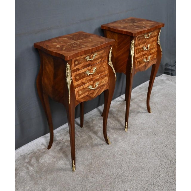 Mid-20th Century Louis XV Marquetry Bedside Tables, Set of 2 For Sale - Image 3 of 18