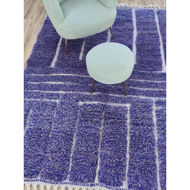 2020s Cobalt Blue Geometric Wool Moroccan Beni Ourain Rug For Sale - Image 5 of 15