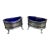 Antique Birmingham Sterling Silver Salt Cellars Cobalt Blue Crystal Insert Pair For Sale