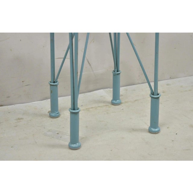 Postmodern Blue Wrought Iron "Skyscraper" Glass Top Pedestal Stand Side Table For Sale - Image 4 of 10