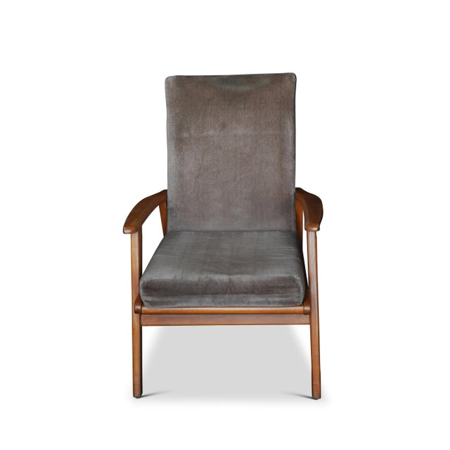 Mid-Century Modern Mid-Century Danish Modern Beech Open Frame Easy Armchair with Taupe Velvet Upholstery, 1960s For Sale - Image 3 of 5