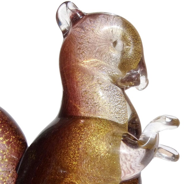 Beautiful vintage Murano hand blown dark amethyst and gold flecks Italian art glass decorative squirrel figurine /...