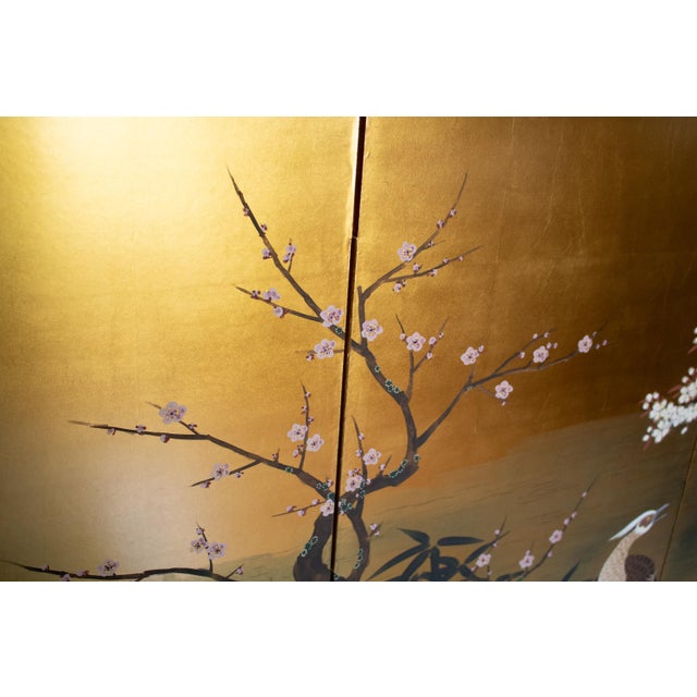 "Cherry Blossoms and Golden Birds" by Ransetsu, Heisei Era Japanese Byobu Screen For Sale - Image 16 of 18