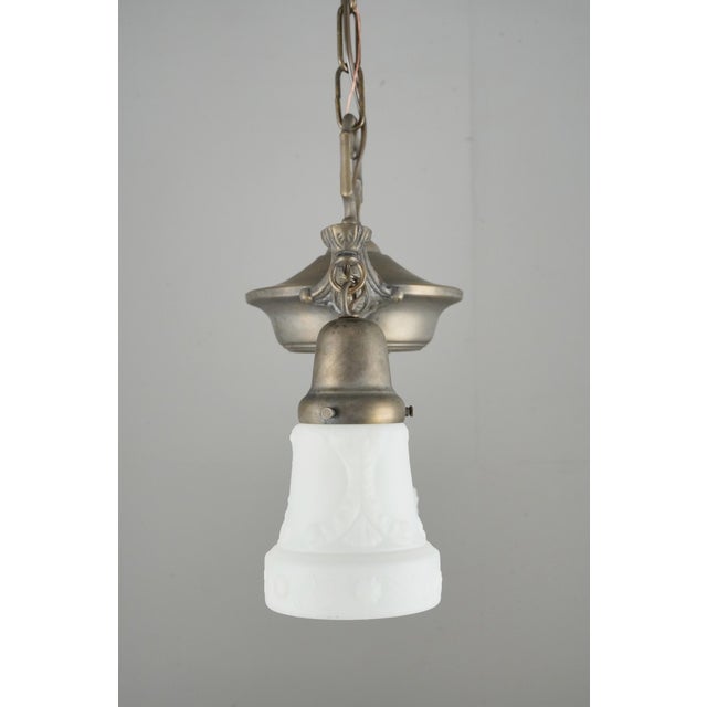Mid 20th Century Restored Victorian Two Light Brass Pan Pendant Light For Sale - Image 10 of 16