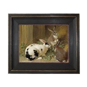 "Three Rabbits" Contemporary Reproduction Print on Canvas, Framed