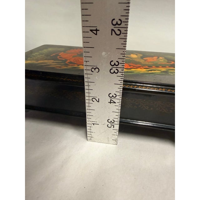 Hand-Painted Russian Lacquered Box With Horse and Sleigh Design For Sale - Image 11 of 12