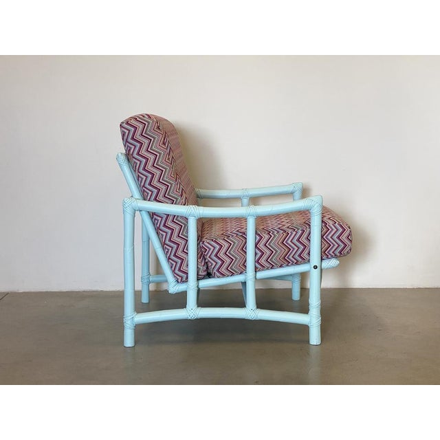 Blue Set of Lacquered Bamboo Armchair and Stool, 1970s For Sale - Image 8 of 18