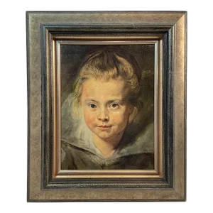 Vintage Framed Portrait Reproduction P. P. Reubens Portrait of Clara Serena Rubens 13” X 16”