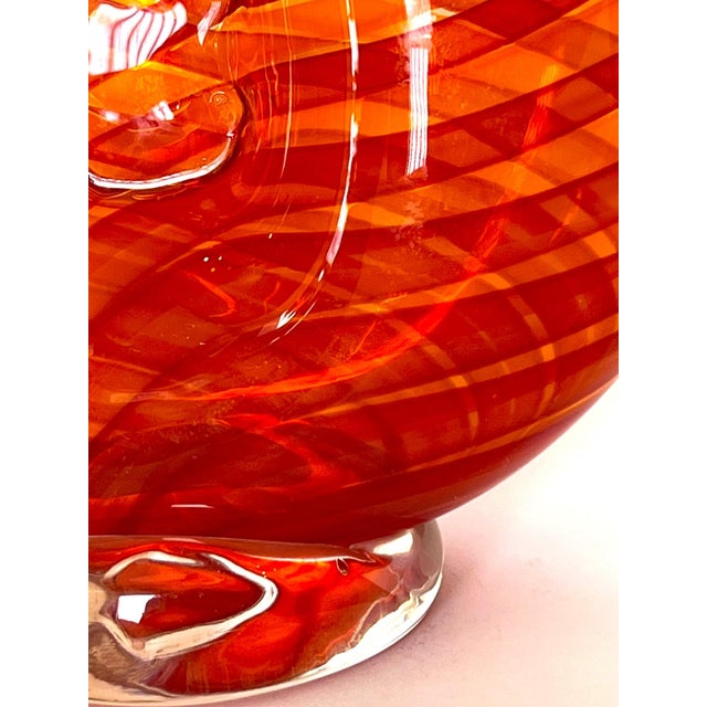 Handblown Art Glass With Reticello Pattern in Tangerine and Red in Murano Style For Sale - Image 10 of 14