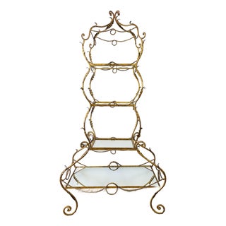 Vintage 1960s Italian Gold Gilt Curvy Tiered 2pc Etagere Shelf For Sale