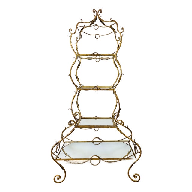 Vintage 1960s Italian Gold Gilt Curvy Tiered 2pc Etagere Shelf For Sale