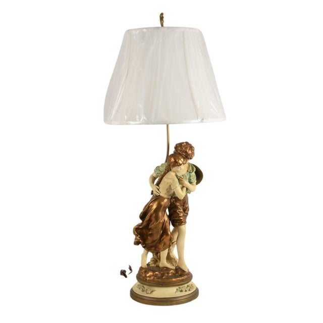 Spelter Figural Table Lamp With Italian Boy and Girl After H. Moreau For Sale - Image 4 of 9