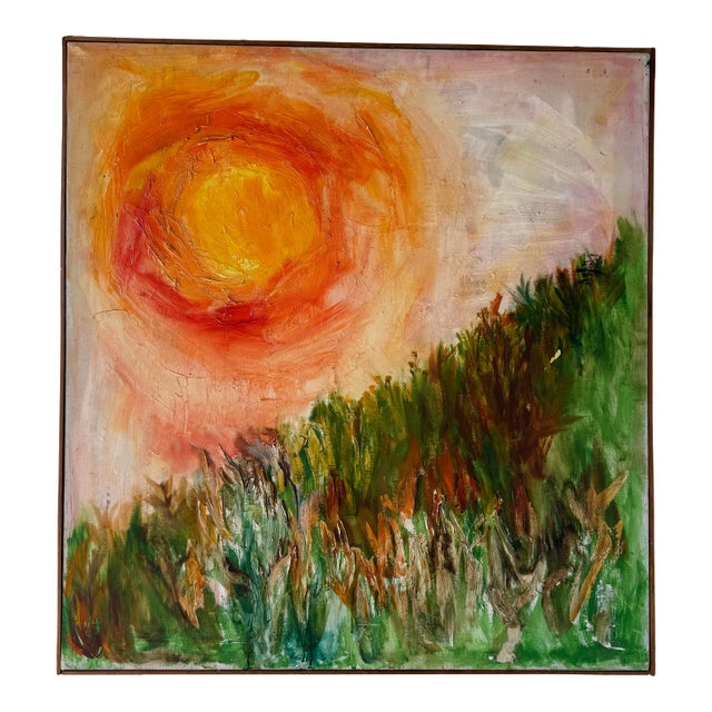 1970s Vintage Impressionist Abstract Landscape Oil Painting For Sale