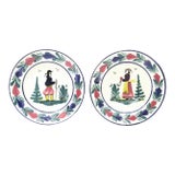 Vintage French Hb Quimper Mistral Campagne Faience Plates, Pair For Sale