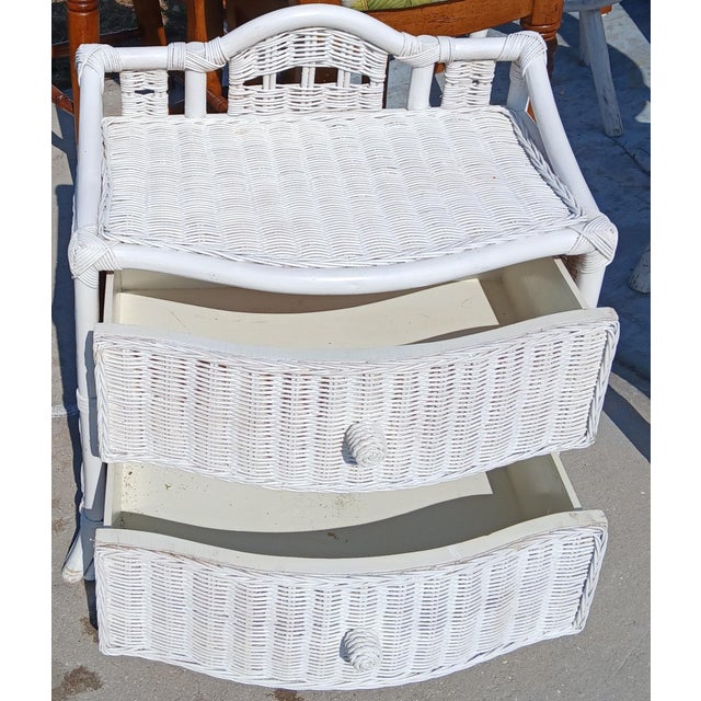 1990s 1990s Boho Chic Coastal Wicker Rattan Nightstand Side Table For Sale - Image 5 of 6