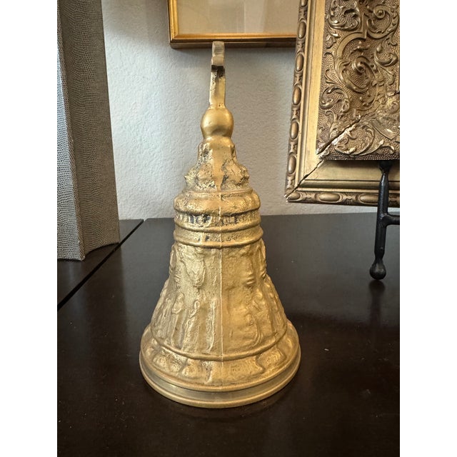 Vintage Gilt Cast Bell With Religious Relief Figures — 7 3/8" Tall For Sale - Image 4 of 5