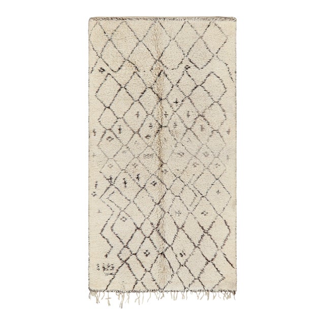 Vintage Moroccan Rug in Beige With Brown Diamond Patterns, From Rug & Kilim For Sale