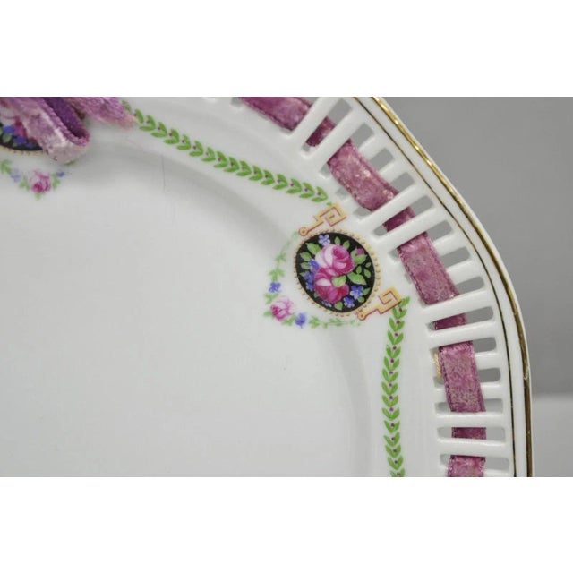 Ceramic Early 20th Century Schumann Bavaria Germany Victorian Reticulated Floral Roses Plates - 6 PCS For Sale - Image 7 of 11