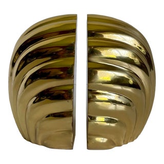 Postmodern Pair of Brass Scallop Shell Bookends For Sale