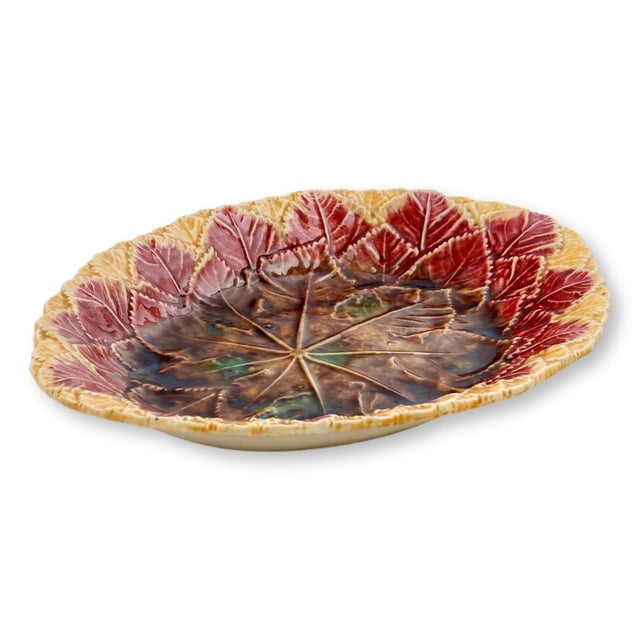 Shabby Chic Antique Begonia Leaf Majolica Platter For Sale - Image 3 of 4