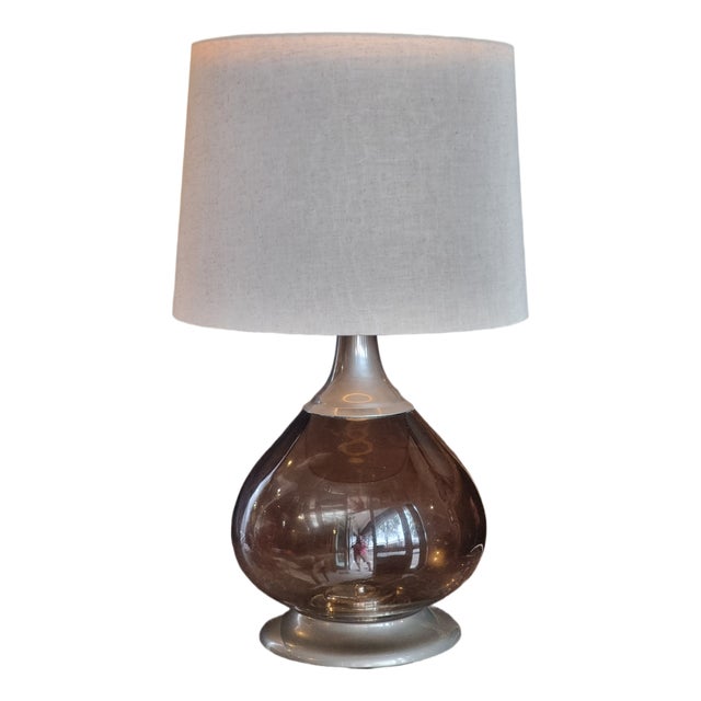Large Table Lamp in Smoked Glass and Silvered Metal, 1970 For Sale