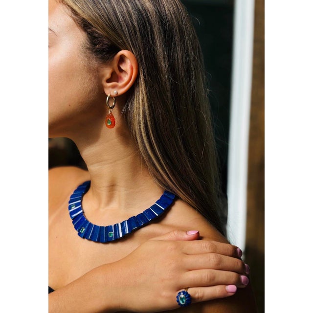 Modern The Cleopatra Lapis Collar Necklace With Diamonds & 14k Gold For Sale - Image 3 of 8
