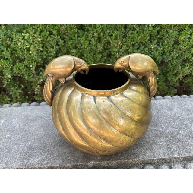 Dolbi Cashier 1980s Hollywood Regency Brass Jardiniere With Parrots by Dolbi Cashier For Sale - Image 4 of 11