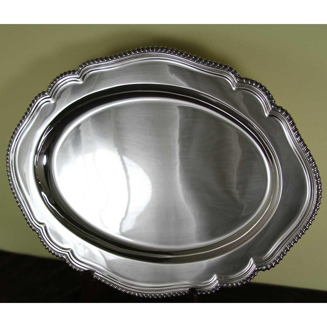 Metal 1970’s Vintage/New Silverplate Oval Shaped Platter With Running Gadroon Applied Border For Sale - Image 7 of 12