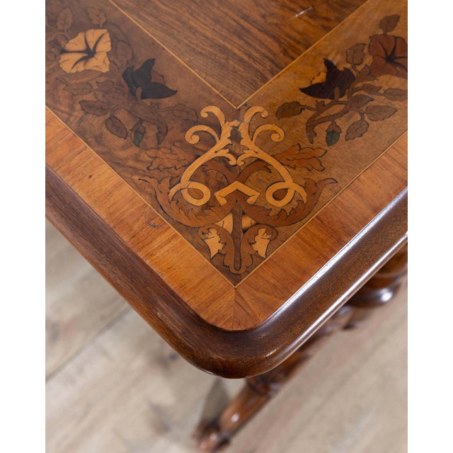 Brown Lombardy Rectangular Table in Walnut and Precious Wood Marquetry, Italy, 19th Ce For Sale - Image 8 of 16