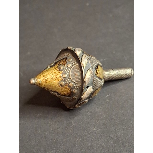 Antique Spinning Top Dreidel, Gilt Silver Filigree, Central Asian Decorative Toy For Sale - Image 13 of 14