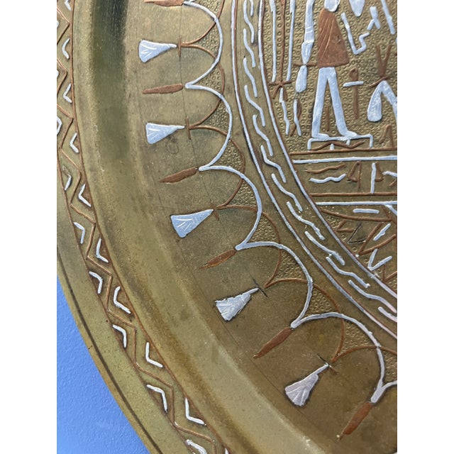 Brass Tray With Silver and Copper Inlay Egyptian Design For Sale - Image 4 of 9