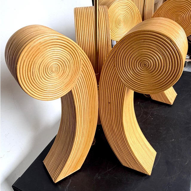 Mid-Century Modern Large Pair Sculptural Modernist Pencil Reed Scroll Lamps, 1980s For Sale - Image 3 of 9