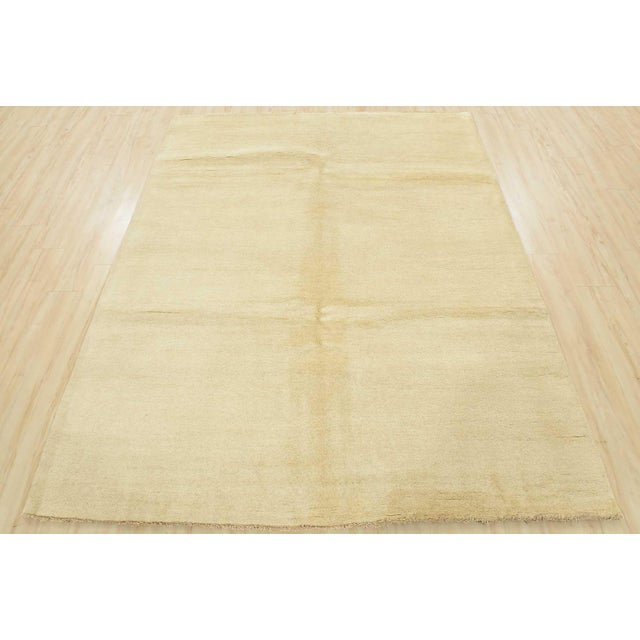 Contemporary Solid Ivory Rug 6’4” X 7’11” Wool Contemporary Hand-Knotted Carpet For Sale - Image 3 of 11