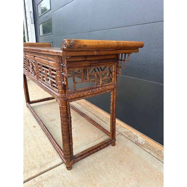 Chinese Bamboo Altar Console Table 19th Century For Sale - Image 9 of 12