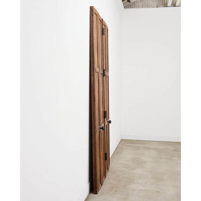 Pair of Rustic 19th C. French Walnut Bifold Wood Doors 9 Ft For Sale - Image 4 of 18