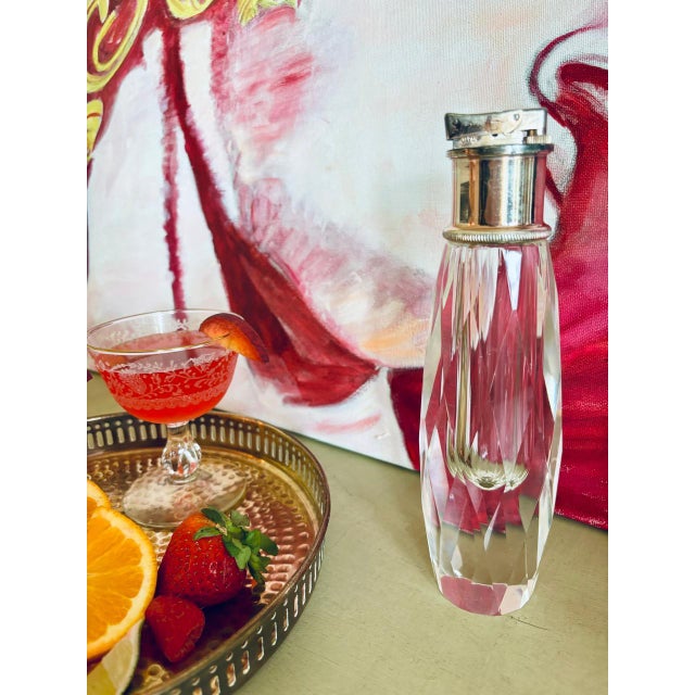 1950s Vintage Mid Century Silver Plate and Crystal Cigarette Lighter For Sale - Image 5 of 7