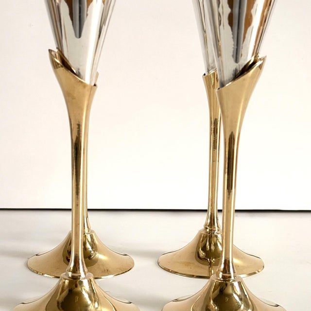 Hollywood Regency Vintage Silver & Brass Champagne Flutes — Set of 4 For Sale - Image 3 of 3